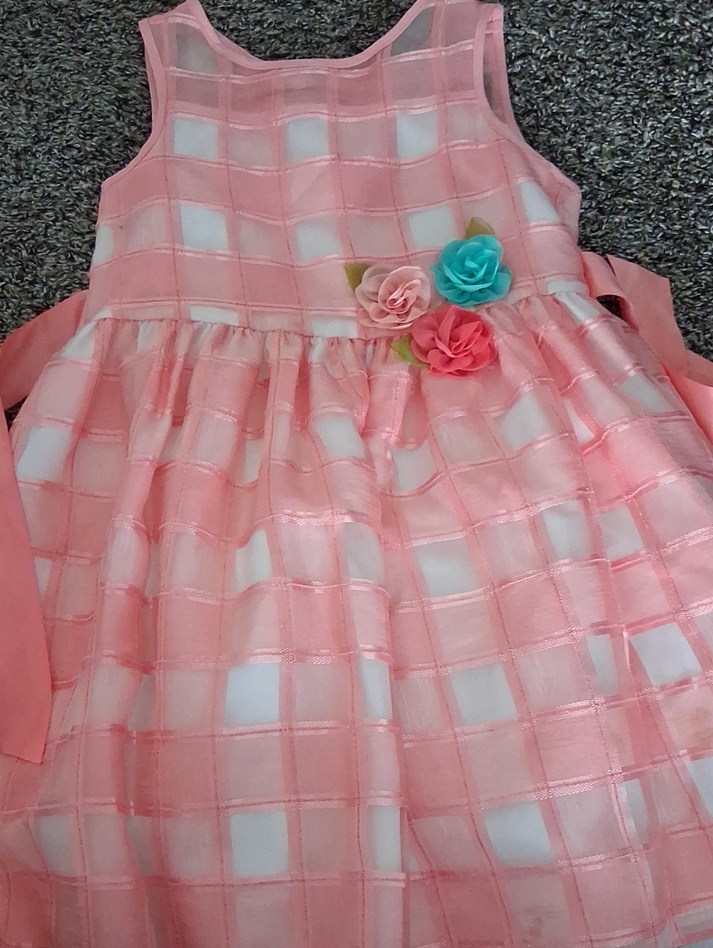 Special Occasions by Saugus Shoe Pink and Aqua Floral Grid Organza Dress